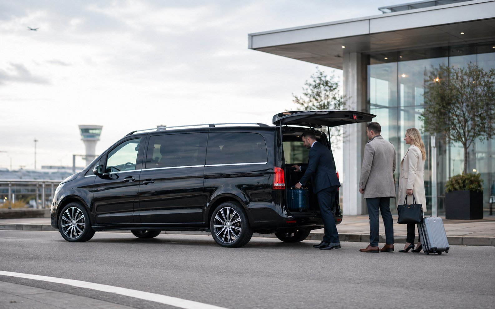 Executive chauffeur vehicle prepared for city to city travel from Manchester Airport