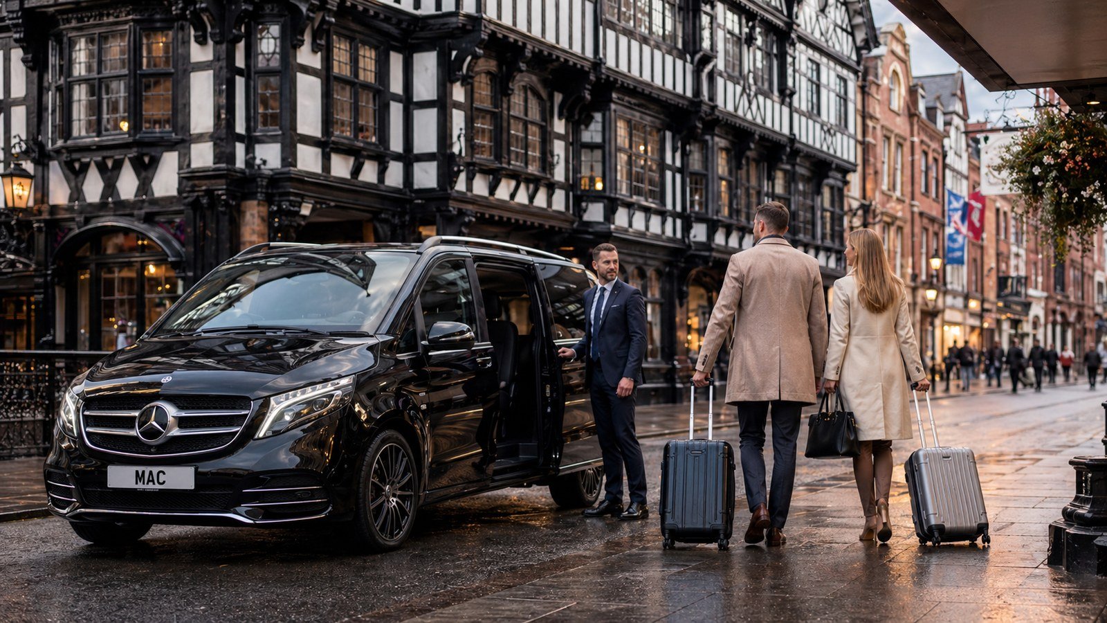 Manchester Airport to Birmingham city to city chauffeur travel in a Mercedes vehicle