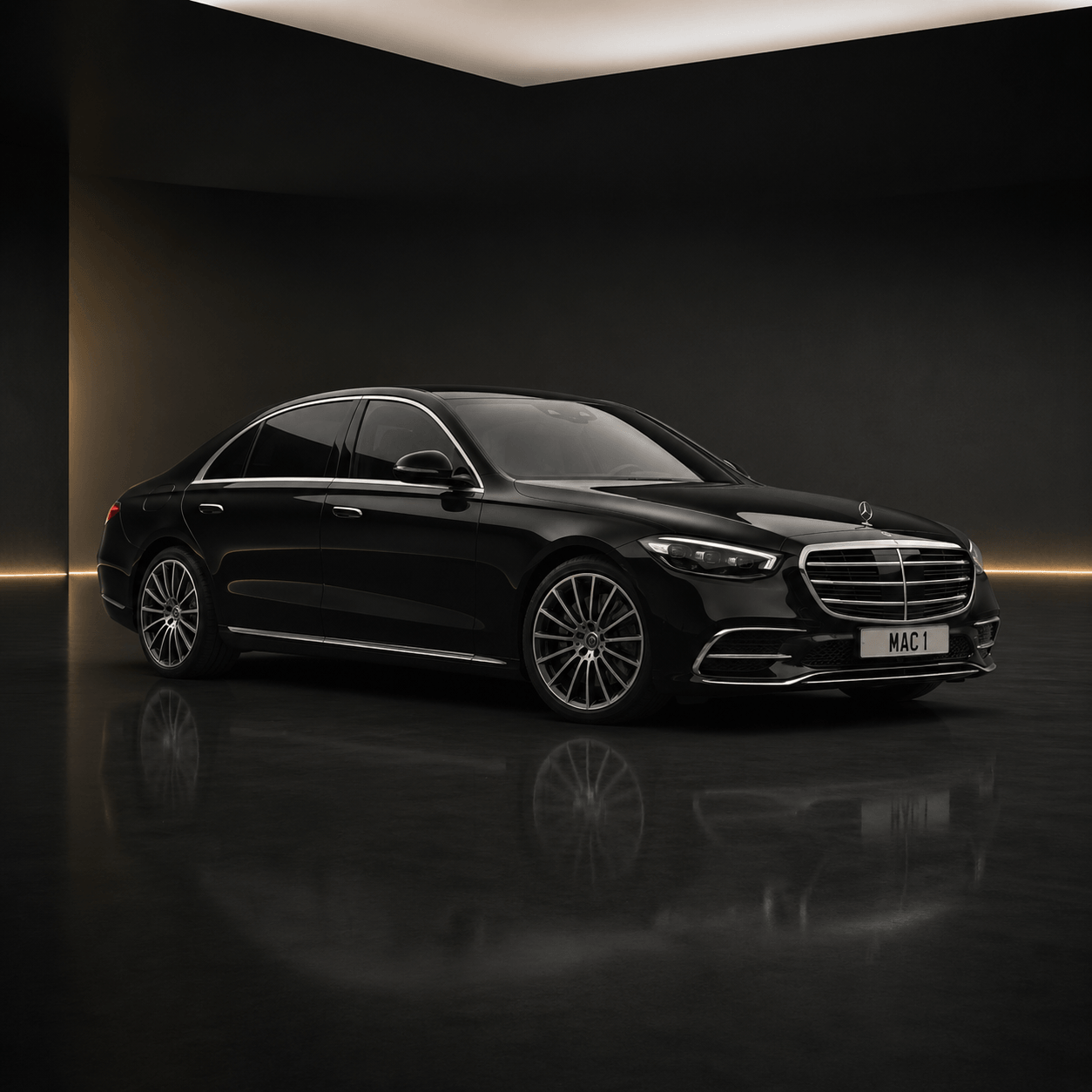 Mercedes S-Class first class saloon for executive chauffeur Manchester Airport bookings