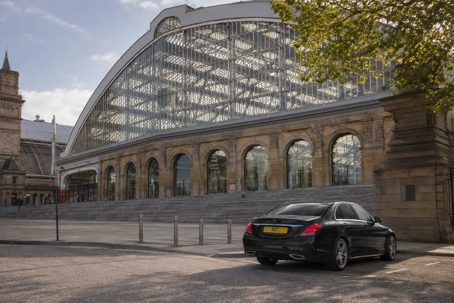 Mercedes chauffeur transfer outside Liverpool Lime Street station