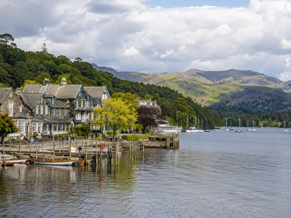 Windermere and the surrounding Lake District fells viewed across the water