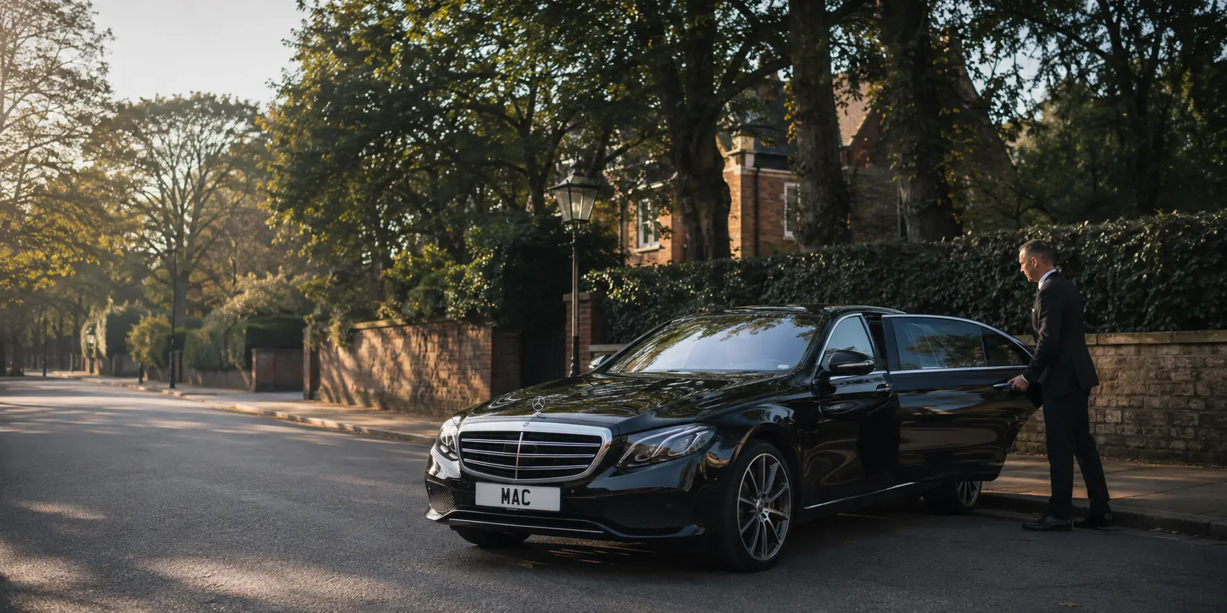 Black MAC Mercedes with chauffeur at a private Cheshire property near Alderley Edge