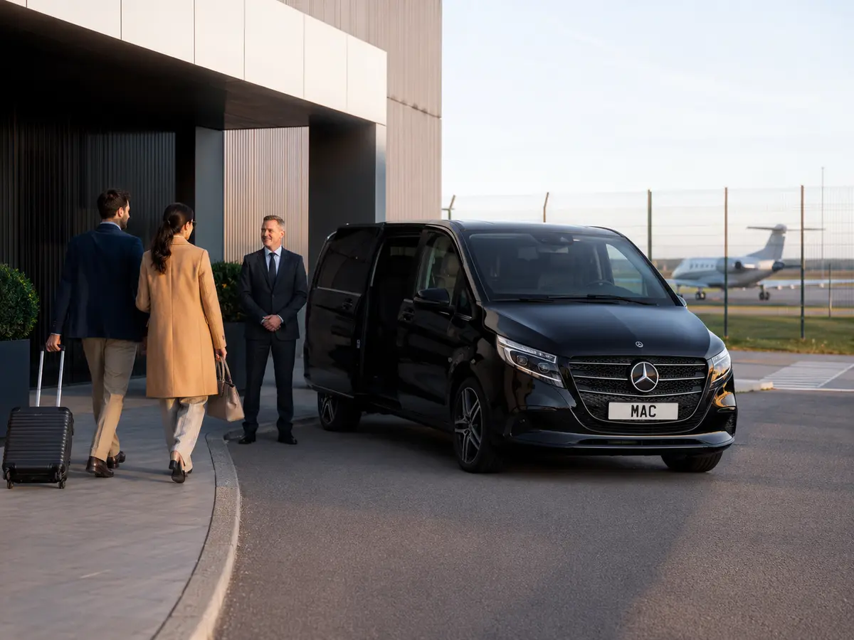 MAC Mercedes arranged for a private-aviation chauffeur collection before travel to Birmingham