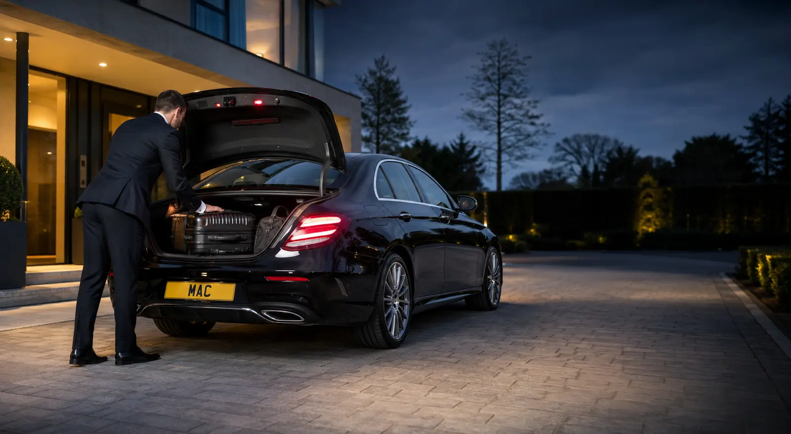 MAC chauffeur assisting with luggage for a Wilmslow airport journey