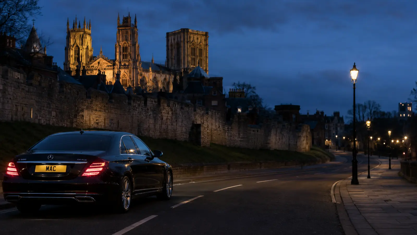 MAC Mercedes leaving York at dusk