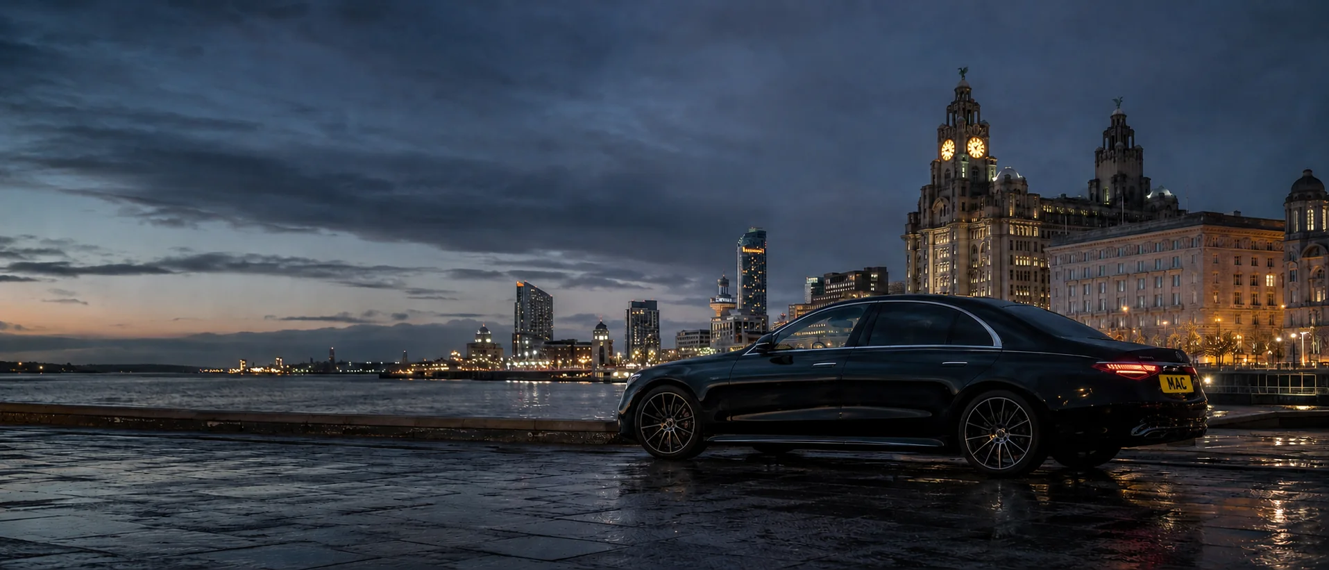 Mercedes chauffeur car for private travel between Manchester and Liverpool